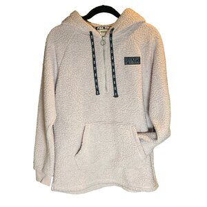 VS PINK Sherpa Pullover Small Relaxed Fit Hooded Half Zip Closure Kangaroo Pocke